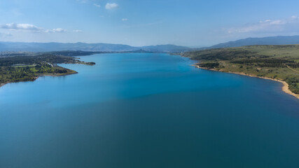 Aerophoto of Tbilisi sea at sunny day