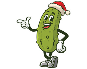 Pickle wearing Christmas Hat, Cartoon Mascot Illustration Character Vector Clip-art Hand-drawn Logo Design