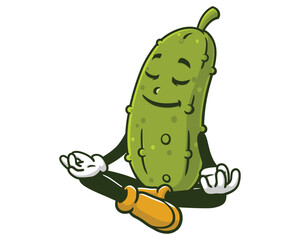 meditating Pickle Cartoon Mascot Illustration Character Vector Clip-art Hand-drawn Logo Design