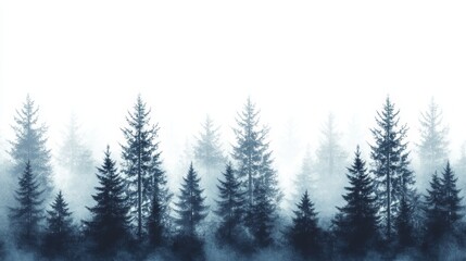 Obraz premium Misty forest scene, tall trees and fog in a tranquil woodland setting, perfect for nature photography, digital art, and desktop backgrounds
