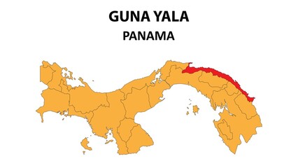 Obraz premium Guna Yala Map is highlighted on the Panama map with detailed state and region outlines.
