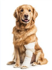 Obraz premium A cute dog is wounded, wrapped in a bandage