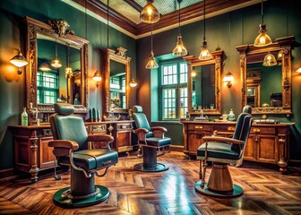 Classic Barbershop Interior with Tilt-Shift Effect for Vintage Style Enthusiasts