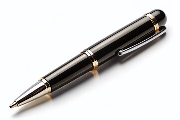 Fototapeta premium Classic Black Ballpoint Pen on White Surface - Product Photography
