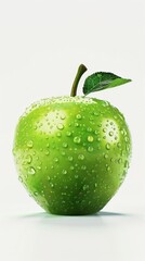 Fresh green apple, white background, 4K hyperrealistic photo