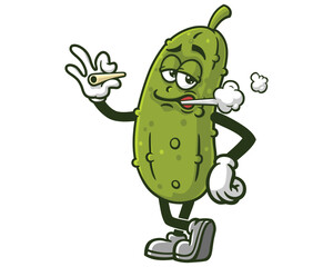 Smoking Pickle Cartoon Mascot Illustration Character Vector Clip-art Hand-drawn Logo Design