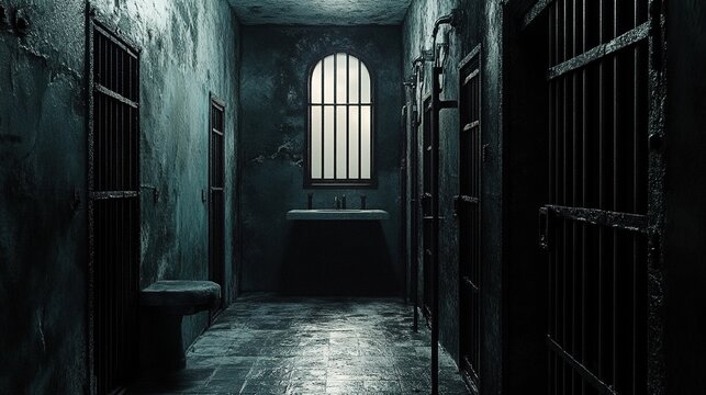 silhouette Image of an adult male behind bars in a jail cell 