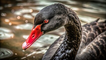 Close-Up of a Beautiful Black Swan in Tilt-Shift Style Photography