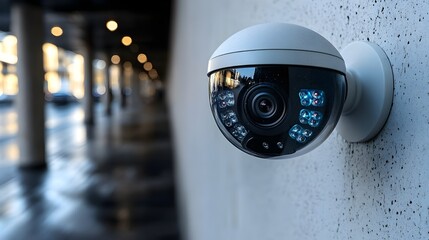 modern home security system with a camera mounted on a stylish white wall. home security systems, wireless security solutions