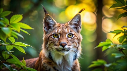 Obraz premium Closeup of a Majestic Eurasian Lynx in a Serene Forest Setting - Minimalist Wildlife Photography