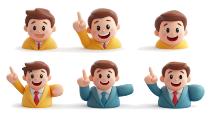 Kawaii Smiling Men Cartoon Characters on White Background Generative AI