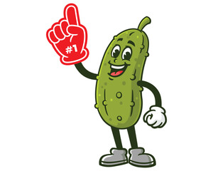 Pickle with Foam Finger, Cartoon Mascot Illustration Character Vector Clip-art Hand-drawn Logo Design