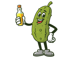 Pickle with Extract Oil, Cartoon Mascot Illustration Character Vector Clip-art Hand-drawn Logo Design