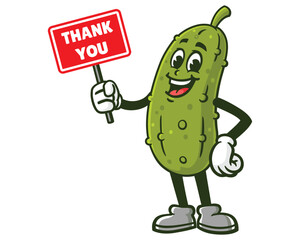 Pickle with Thank you Sign, Cartoon Mascot Illustration Character Vector Clip-art Hand-drawn Logo Design