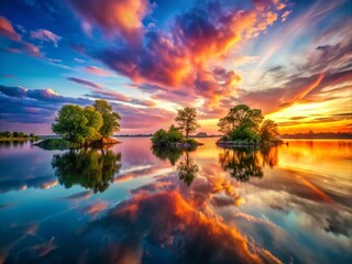 Surreal Sunset on the Lake &ndash; Dreamlike Reflections and Vivid Colors