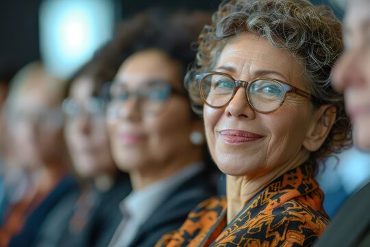 Realistic seniors attending a financial literacy seminar high-definition detail