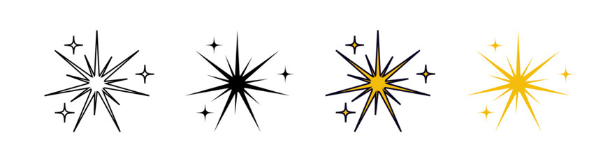 Black and yellow twinkle set. Signs of shining and bright start. Space minimalistic icons.