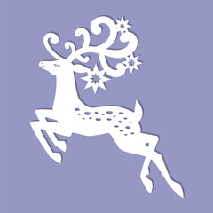 Reindeer. Template for laser cutting from paper, cardboard, wood, metal. For the design of Christmas and New Year decorations, cards, interior decorations, Christmas tree toys, stickers, stencils, scr