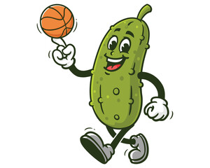 Pickle playing Basketball, Cartoon Mascot Illustration Character Vector Clip-art Hand-drawn Logo Design