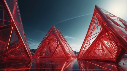 geometric abstraction with red pyramids background