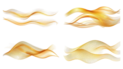 Abstract Golden Metallic Wave Bands Collection on a White Background Generative AI