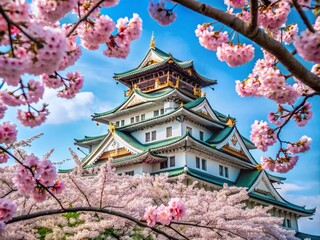 Close-Up of Osaka Castle Surrounded by Cherry Blossoms in Japan's Spring Beauty