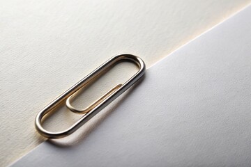 Fototapeta premium Close-Up of Paper Clip Holding Blank Sheet on White Background for Office and Stationery Themes