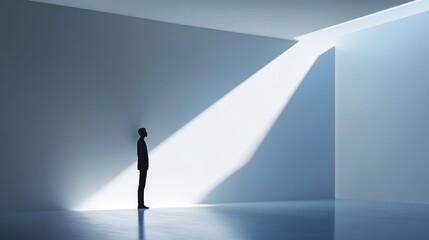 A solitary figure stands in a dimly lit room, embodying the weight of introspection and profound sadness