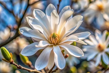 Closeup of Star Magnolia Blossom - Stunning Architectural Photography of Magnolia stellata in Bloom