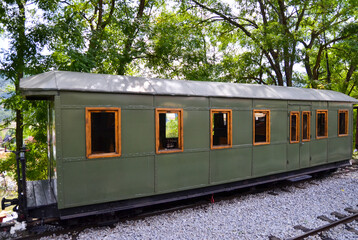 Fototapeta premium Old retro train wagons on train station