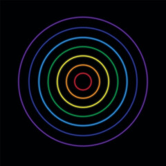 Glowing rainbow colored circles on black background, vector, beautiful bright colors
