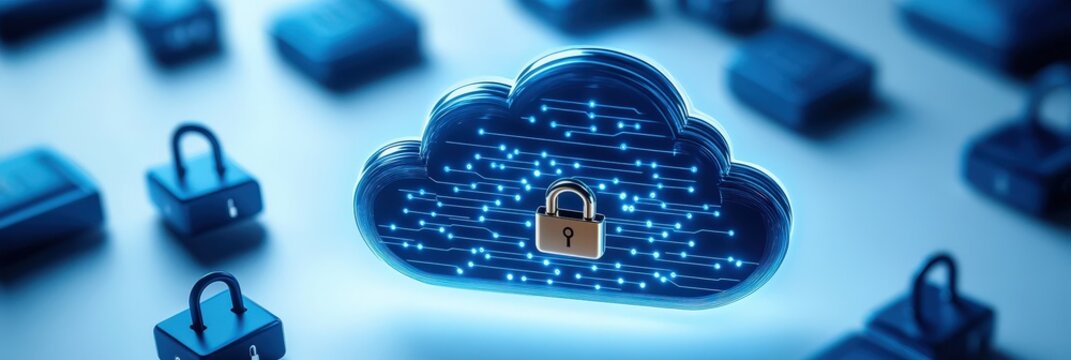 Secure Cloud Computing with Padlock Icon.