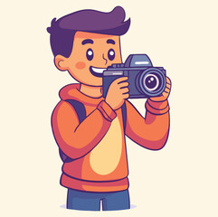 A photographer holds a camera in his hand simple Vector Illustration