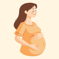 Beautiful young pregnant woman illustration concept of pregnancy and motherhood flat design illustration