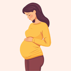 Beautiful young pregnant woman illustration concept of pregnancy and motherhood flat design illustration