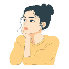 Vector illustration of a girl sitting pensive with sad feelings