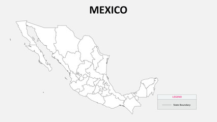 Mexico Map. State map of Mexico. Administrative map of Mexico with states names in outline.