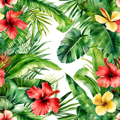 Vibrant tropical flowers and lush greenery create a refreshing summer paradise