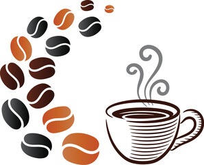 A cup of coffee with a coffee beans vector illustration.