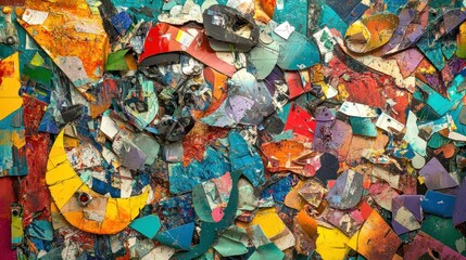 A close-up of a colorful abstract painting with a mix of textures and colors.