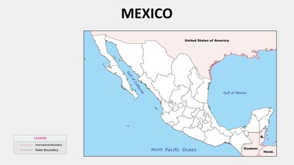 Mexico Map. Political map of Mexico with state border in outline. Political map of Mexico with...