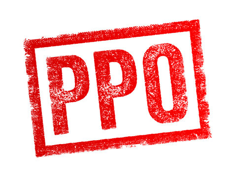 PPO abbreviation stands for Preferred Provider Organization, it is a type of health insurance plan that offers a network of healthcare providers, text concept stamp