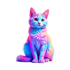 Colorful pet cat water color vector for logo and illustration.  A colorful, abstract cat with vibrant pink, blue, and purple fur sitting against a white background