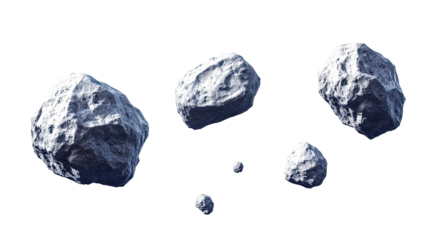 Asteroid Boulders Floating in Space on White Background Generative AI