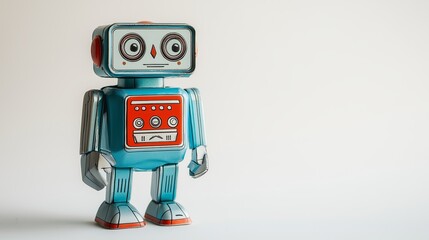Fototapeta premium Charming Retro Robot Toy from the 1950s, Perfect for Vintage Collectors and Nostalgic Enthusiasts, Isolated on White Background