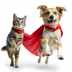 Fototapeta premium a dog wearing a superhero cape trying to fly