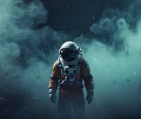 an astronaut in a space suit in the fog