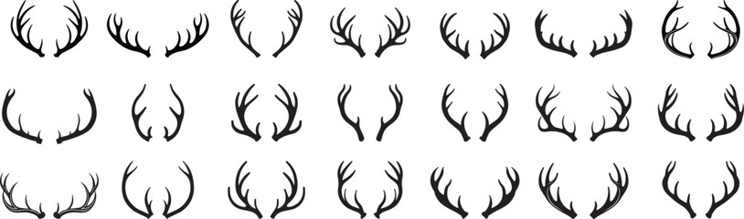 Set of deer horn  silhouette, different shapes.