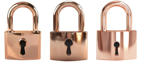 Isolated golden padlock set
