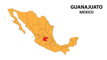 Guanajuato Map is highlighted on the Mexico map with detailed state and region outlines.